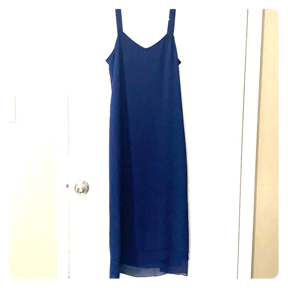 Eileen Fisher Navy Silk Georgette Maxi Dress Sz S